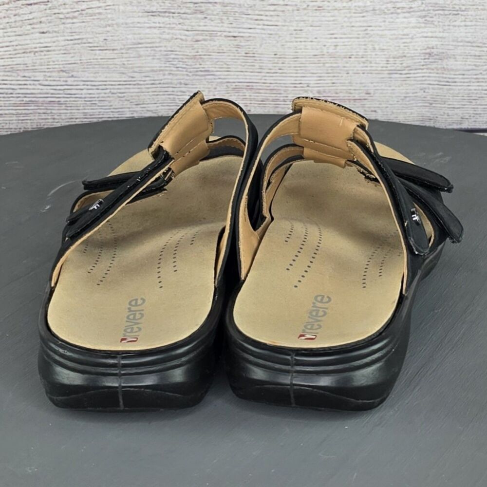 Revere Woman Catalina Leather Sandals Black Rhinestones Slip On Slides Size 11 - Picture 3 of 8